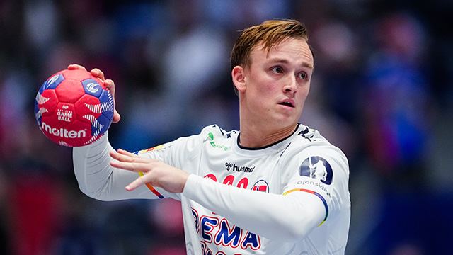 Fornebu 20250115.
Norges Tobias Schjølberg Grøndahl under VM-kampen i håndball mellom Norge og Brasil i Unity Arena.
Foto: Beate Oma Dahle / NTB