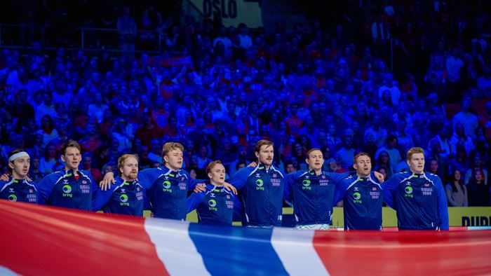 Bærum 20260119. 
Håndballgutta før EM-kampen i håndball mellom Frankrike og Norge i Unity arena.
Foto: Stian Lysberg Solum / NTB