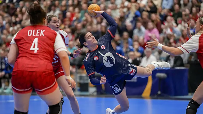Steinkjer 20260307. 
Stine Ruscetta Skogrand under EHF Euro CUP 2026 i håndball for kvinner mellom Norge - Polen i Steinkjerhallen.
Foto: Ole Martin Wold / NTB