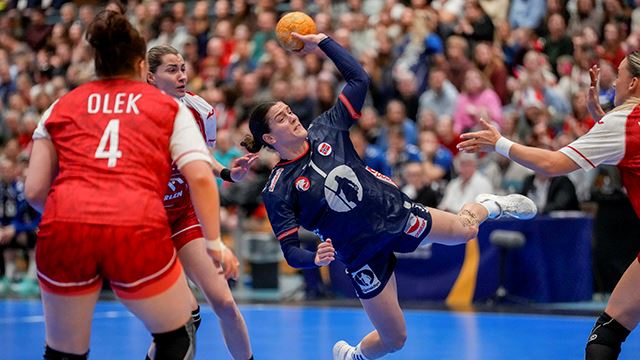Steinkjer 20260307. 
Stine Ruscetta Skogrand under EHF Euro CUP 2026 i håndball for kvinner mellom Norge - Polen i Steinkjerhallen.
Foto: Ole Martin Wold / NTB