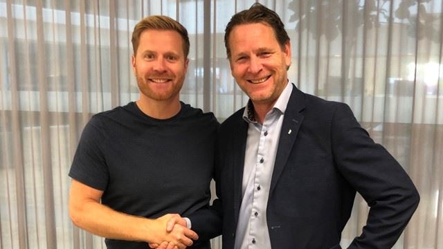 PARTNERE: Administrerende direktør i Gresvig, Lars Kristian Lindberg (t.v), sammen med Norges Håndballforbunds generalsekretær Erik Langerud. Foto: NHF gresvignhf.jpg