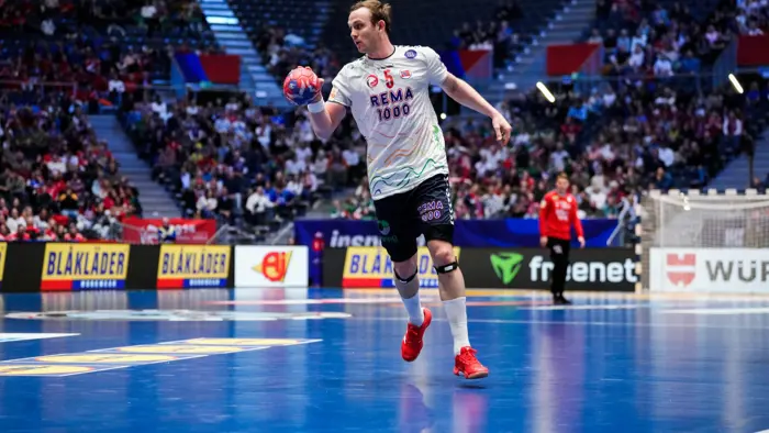 Fornebu 20250122. 
Norges Sander Sagosen under VM-kampen i håndball mellom Norge og Spania i Unity Arena.
Foto: Beate Oma Dahle / NTB