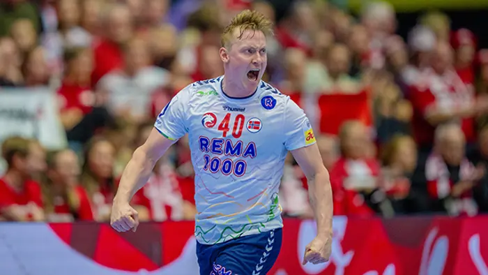 Herning, Danmark 20260122. 
August Pedersen i EM-kampen i håndball mellom Spania og Norge i Boxen arena i Herning.
Foto: Stian Lysberg Solum / NTB