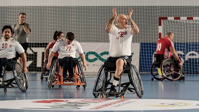Rullestollandslaget kunne juble etter en sterk seier i bronsefinalen! Rullestollandslaget i kamp mot Kroatia i VM/EM i Portugal