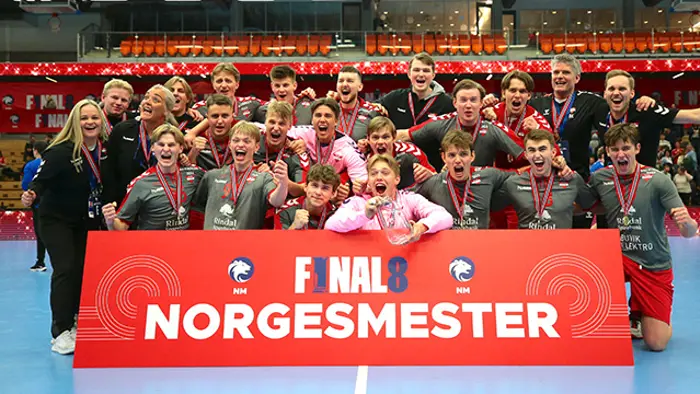Arendal 20230225. 
Charlottenlund  vinner NM finale Junior 20G mellom Charlottenlund og Nærbø under NM I Håndball lørdag.
Foto: Christoffer Andersen / NTB