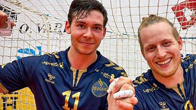Leif Erik Brenne og Rasmus Carlsen, Bergen, drømmer om opprykk. 2023 Leif Erik Brenne og Rasmus Carlsen Bergen håndball 640.jpg