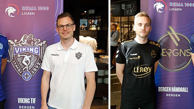 Viking TIF-trener Sonni Larsen og Fredrik Tønne, trener for Bergen Håndball