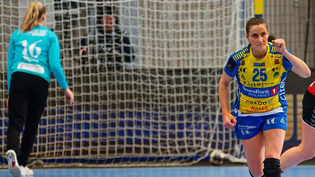Anniken Obaidli ble Storhamars toppscorer mot Thüringer. Her fra en tidligere kamp. Hamar 20230122.
Storhamars Anniken Obaidli vunder Champions League kampen i håndball for kvinner mellom Storhamar - Team Esbjerg i Boligpartner Arena på Hamar.
Foto: Geir Olsen / NTB