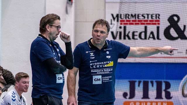 Heine Jensen (t.v) og Rune Haugseng trener Nærbø. Heine Jensen og Rune Haugseng