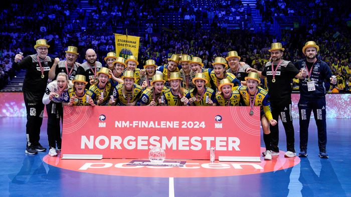 Fornebu 20241229. 
Storhamar jubler etter seier i NM håndball senior kvinner mellom Storhamar Elite og Tertnes Elite i Unity Arena.
Foto: Stian Lysberg Solum / NTB