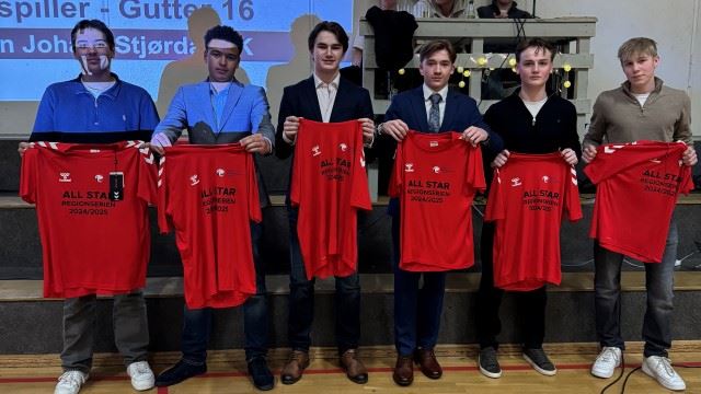 All Star Team G16 - Fra venstre: Morten Johari, Johannes Wilmann, Erling Jensen, Mathias Myrbostad, Nikolas Høgvik, Jonas Norum.